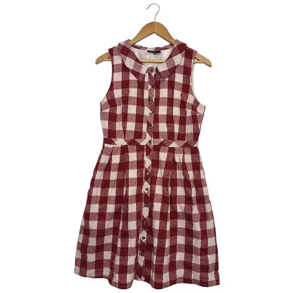 Modcloth Dresses & Skirts - ModCloth Dress Womens 8 Red White Linen Gingham Retro Picnic Cottagecore Coastal